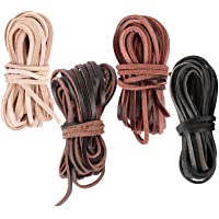 FLOFIA 3mmx20m Cordón de Cuero Plano 4 Colores- Banda Cintas de Cuero Leather Cord Tira Cuero para Colgante Pulsera…